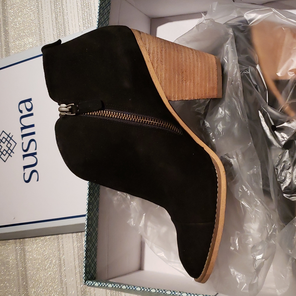 SUSINA Boots Suede Leather Fashion Bootie NEW Comfort Heel Women's 11 BLACK - Picture 5 of 15